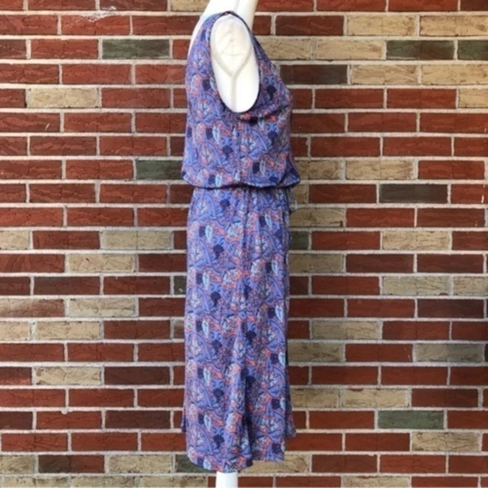 Tory Burch Sandy Sea Coral Artemis Tie-Waist Silk Blue Sleeveless Dress 👗